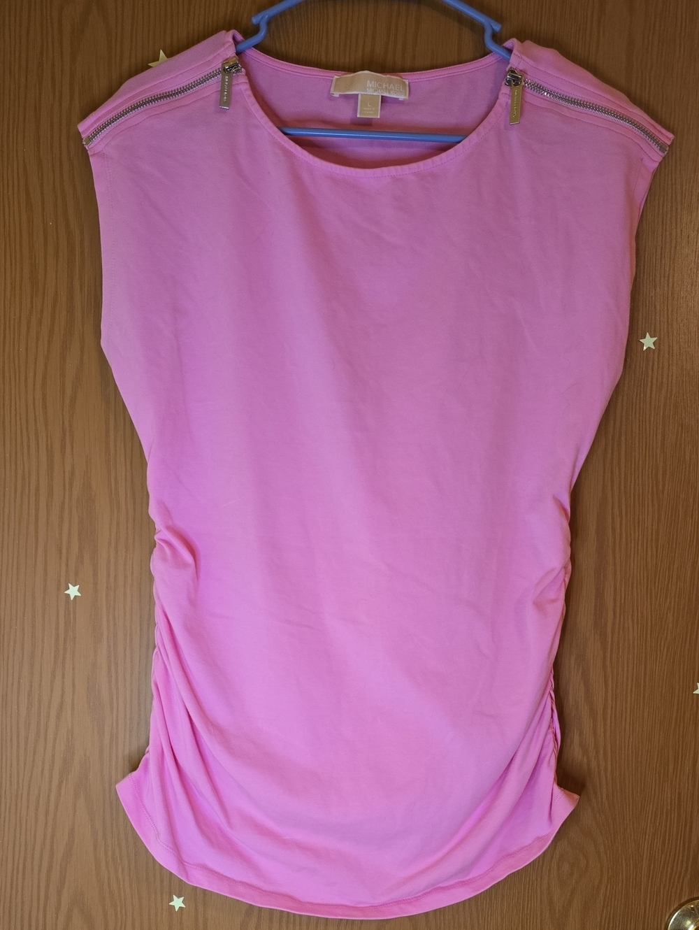 Michael Kors Pink Sleeveless Tank with Shoulder Zips and Side Ruching